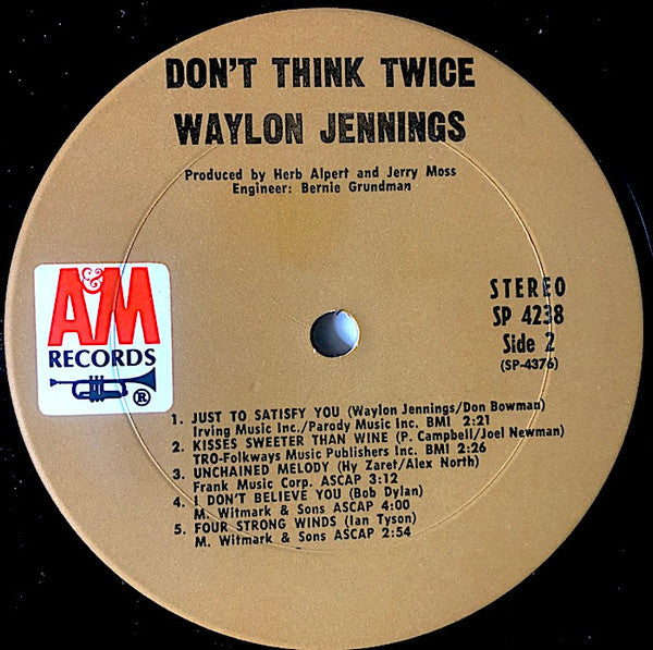Waylon Jennings : Don't Think Twice (LP, Album, Ter)