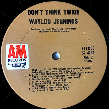 Waylon Jennings : Don't Think Twice (LP, Album, Ter)