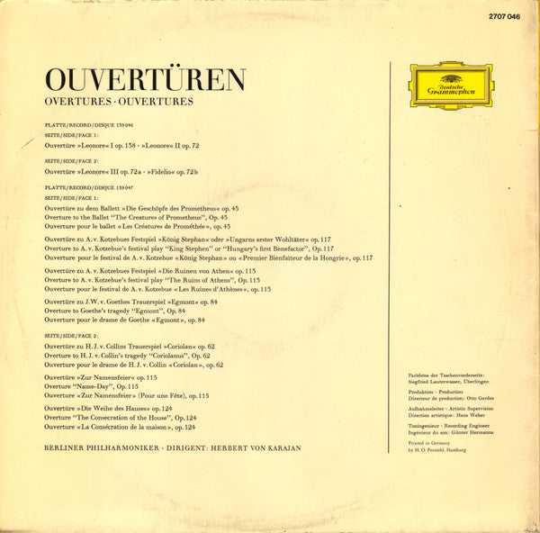 Ludwig van Beethoven, Berliner Philharmoniker, Herbert von Karajan : The Complete Overtures (2xLP)