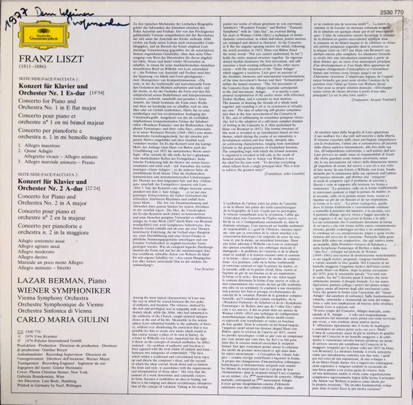 Liszt* - Lazar Berman, Wiener Symphoniker, Carlo Maria Giulini : Klavierkonzerte = Piano Concertos (LP)