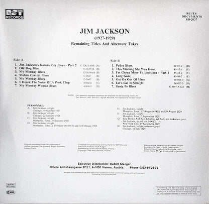 Jim Jackson (2) : (1927-1929) Remaining Titles And Alternate Takes (LP, Comp, Mono, RM)