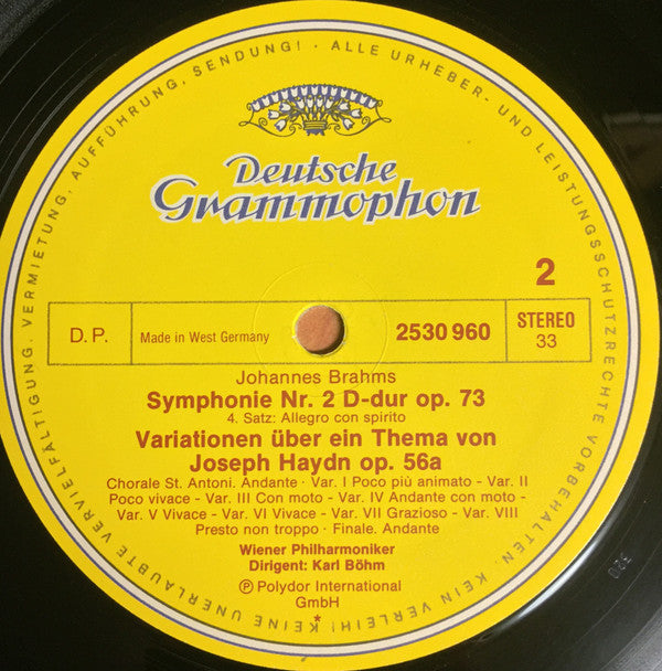 Johannes Brahms, Wiener Philharmoniker · Karl Böhm : Symphonie Nr. 2 / Haydn-Variationen (LP)