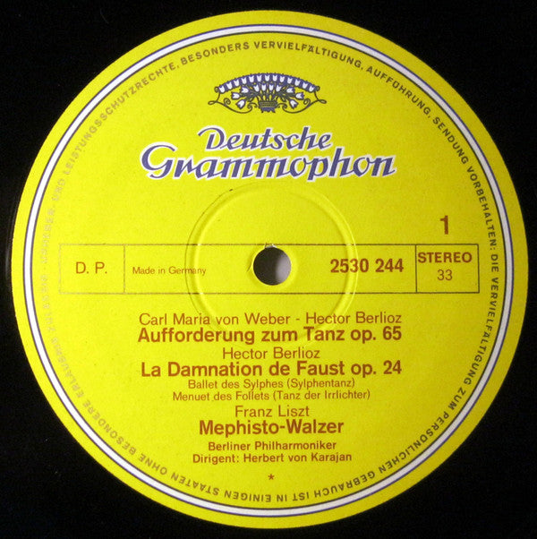 Herbert von Karajan, Weber* · Berlioz* · Liszt* · Smetana* · Dvořák*, Berliner Philharmoniker : Aufforderung Zum Tanz = Invitation To The Dance (LP)