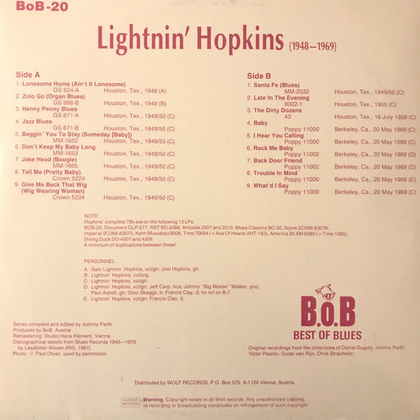 Lightnin' Hopkins : Lightnin' Hopkins 1948-1969 (LP, Comp)