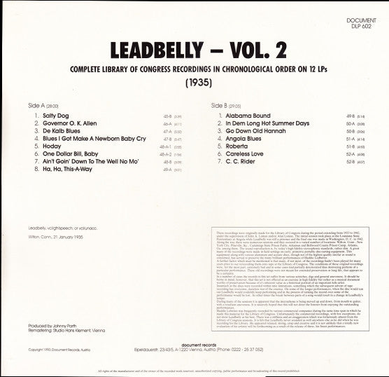 Leadbelly : Vol. 2 1935 (Complete Library Of Congress Recordings In Chronological Order On 12 LPs) (LP, Comp, Mono, Ltd, RM)