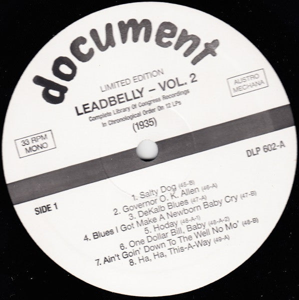 Leadbelly : Vol. 2 1935 (Complete Library Of Congress Recordings In Chronological Order On 12 LPs) (LP, Comp, Mono, Ltd, RM)