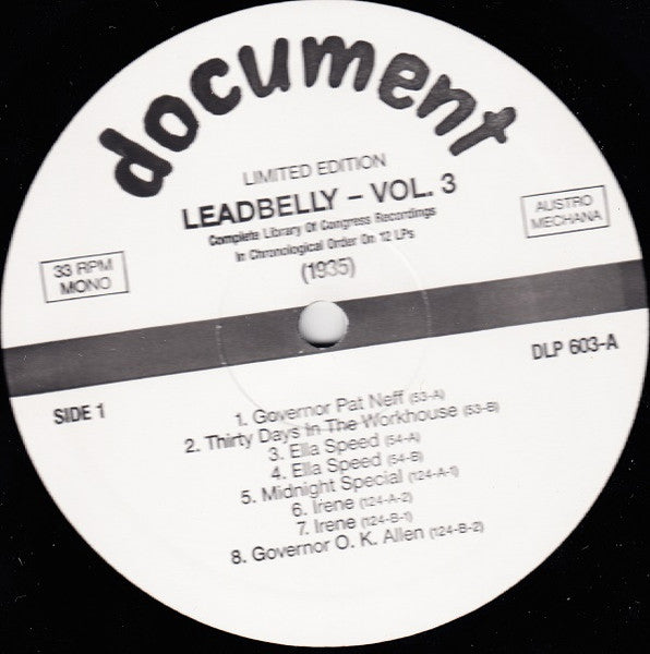 Leadbelly : Vol. 3 1935 (Complete Library Of Congress Recordings In Chronological Order On 12 LPs) (LP, Comp, Mono, Ltd, RM)