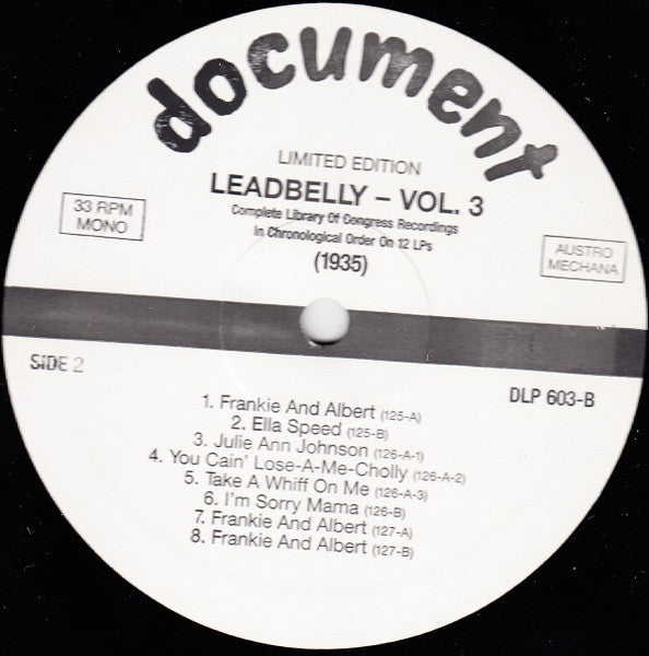 Leadbelly : Vol. 3 1935 (Complete Library Of Congress Recordings In Chronological Order On 12 LPs) (LP, Comp, Mono, Ltd, RM)