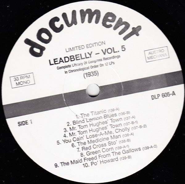 Leadbelly : Vol. 5 1935 (Complete Library Of Congress Recordings In Chronological Order On 12 LPs) (LP, Comp, Mono, Ltd, RM)
