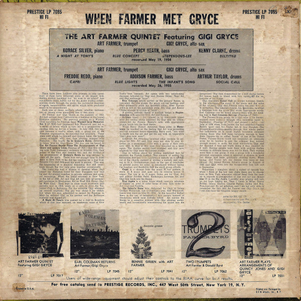 The Art Farmer Quintet* Featuring Gigi Gryce : When Farmer Met Gryce (LP, Album, Comp, Mono)