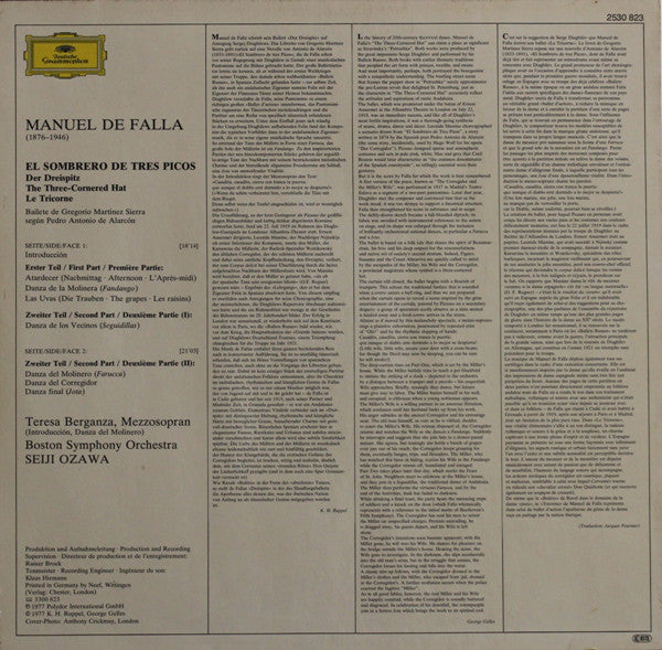 Manuel De Falla, Teresa Berganza ·  Boston Symphony Orchestra, Seiji Ozawa : Der Dreispitz = The Three-Cornered Hat (LP, Album)