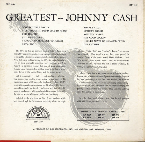 Johnny Cash : Greatest! (LP, Album, Mono)