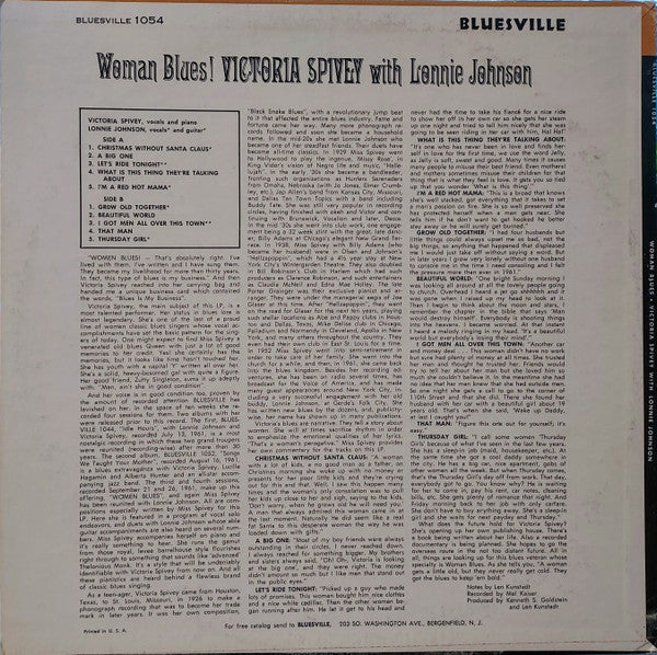Victoria Spivey With Lonnie Johnson (2) : Woman Blues (LP)