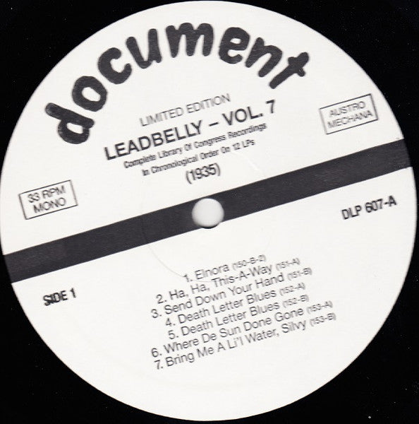Leadbelly : Vol. 7 1935 (Complete Library Of Congress Recordings In Chronological Order On 12 LPs) (LP, Comp, Mono, Ltd, RM)