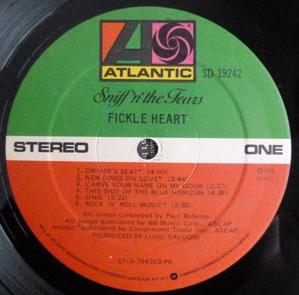 Sniff 'N' The Tears : Fickle Heart (LP, Album, PR)