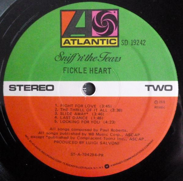 Sniff 'N' The Tears : Fickle Heart (LP, Album, PR)