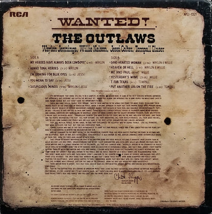 Waylon Jennings, Willie Nelson, Jessi Colter, Tompall Glaser : Wanted! The Outlaws (LP, Album, RE, Ind)