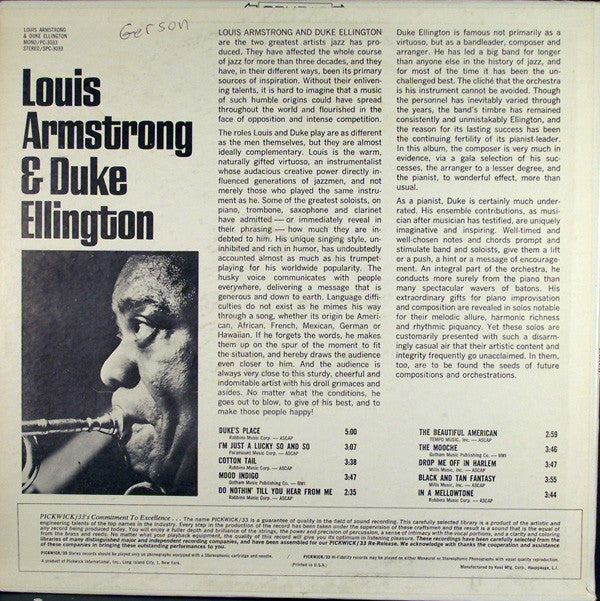 Louis Armstrong & Duke Ellington : Louis Armstrong & Duke Ellington (LP, Album, Mono, RE)