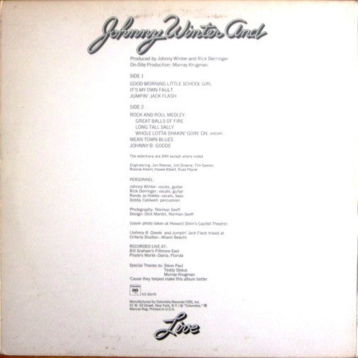 Johnny Winter And : Live Johnny Winter And (LP, Album, San)