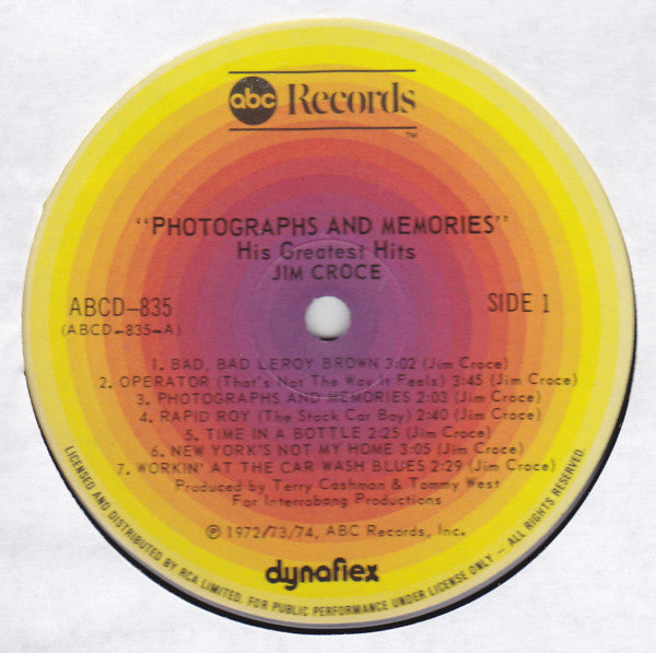 Jim Croce : Photographs & Memories: His Greatest Hits (LP, Comp, Dyn)