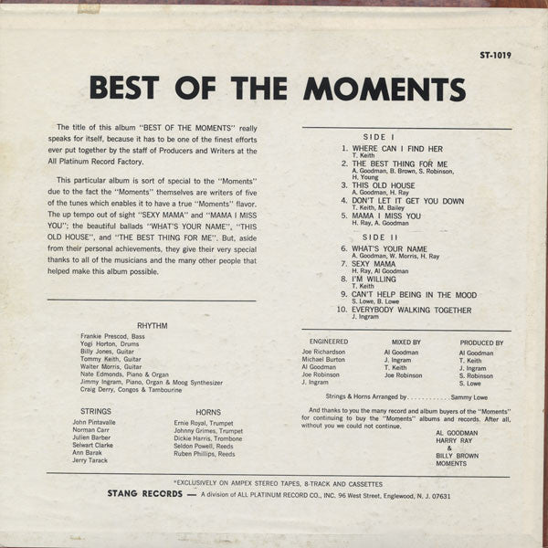 The Moments : The Best Of The Moments (LP, Album)