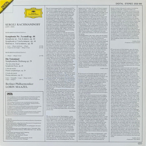 Rachmaninov* • Berliner Philharmoniker • Lorin Maazel : Symphonie No.3 • Die Toteninsel • The Isle Of The Dead (LP)