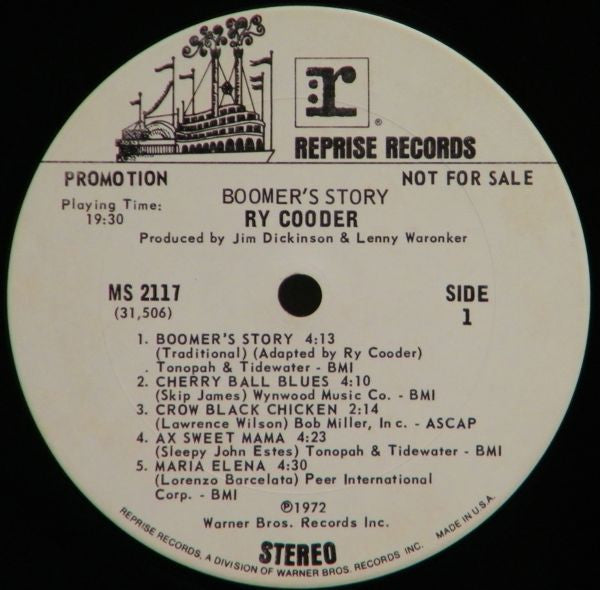 Ry Cooder : Boomer's Story (LP, Album, Promo, San)