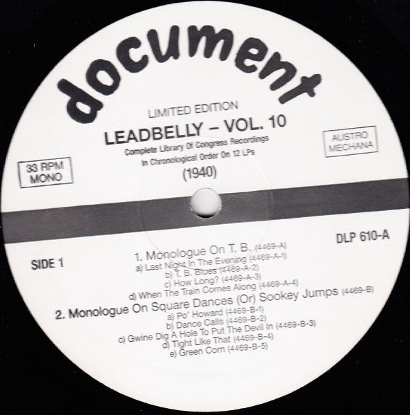 Leadbelly : Vol. 10 1940 (Complete Library Of Congress Recordings In Chronological Order On 12 LPs)  (LP, Comp, Mono, Ltd, RM)