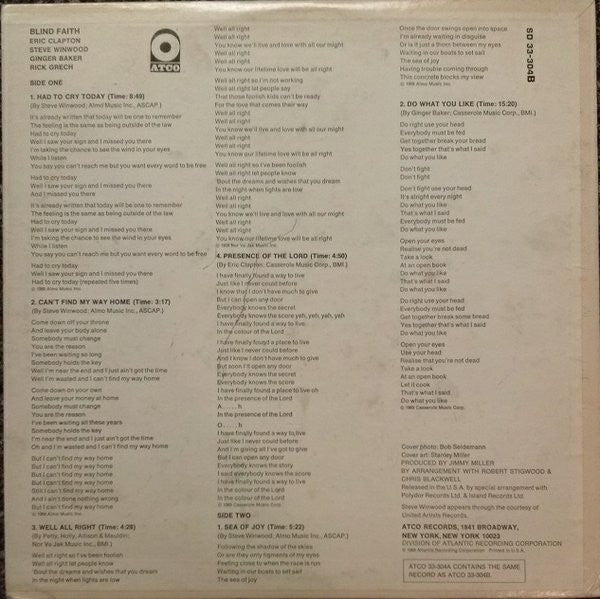Blind Faith (2) : Blind Faith (LP, Album, Pre)