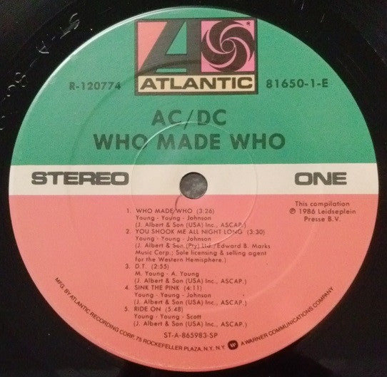 AC/DC : Who Made Who (LP, Comp, Club)