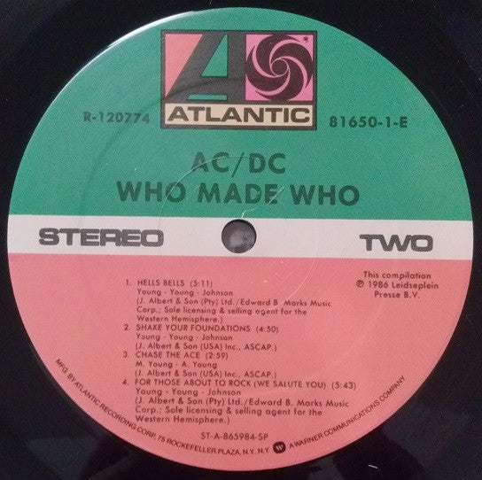 AC/DC : Who Made Who (LP, Comp, Club)
