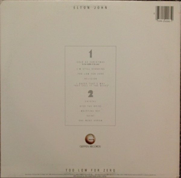 Elton John : Too Low For Zero (LP, Album, Club)