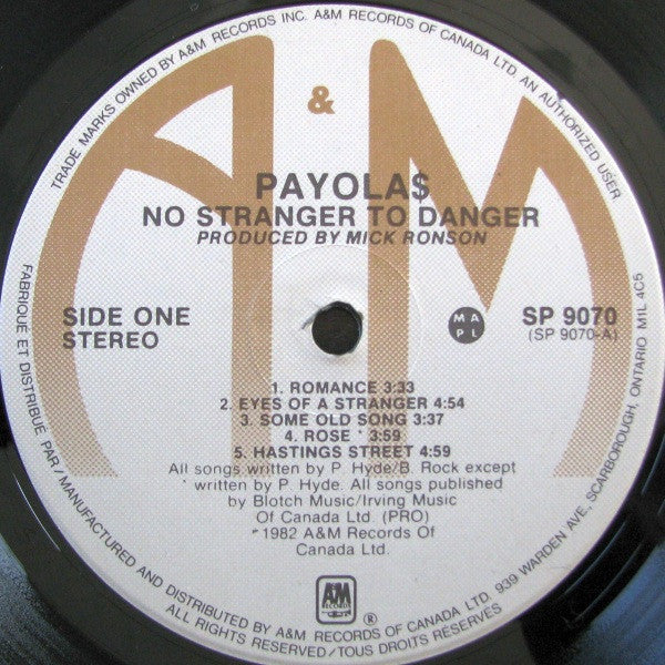 Payola$ : No Stranger To Danger (LP, Album)