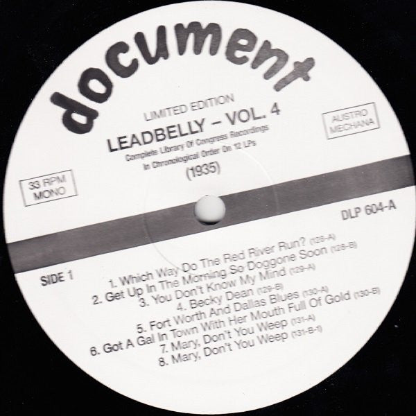 Leadbelly : Vol. 4 1935 (Complete Library Of Congress Recordings In Chronological Order On 12 LPs) (LP, Comp, Mono, Ltd, RM)