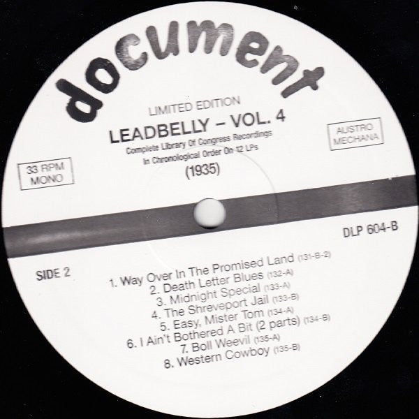 Leadbelly : Vol. 4 1935 (Complete Library Of Congress Recordings In Chronological Order On 12 LPs) (LP, Comp, Mono, Ltd, RM)
