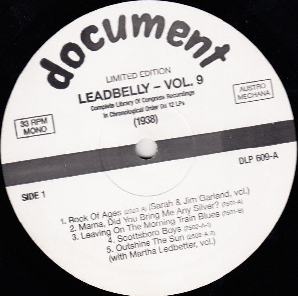 Leadbelly : Vol. 9 1938 (Complete Library Of Congress Recordings In Chronological Order On 12 LPs) (LP, Comp, Mono, Ltd, RM)
