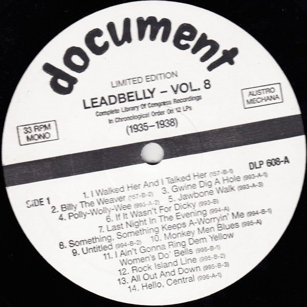 Leadbelly : Vol. 8 1935-1938 (Complete Library Of Congress Recordings In Chronological Order On 12 LPs) (LP, Comp, Mono, Ltd, RM)