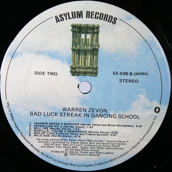 Warren Zevon : Bad Luck Streak In Dancing School (LP, Album, MON)