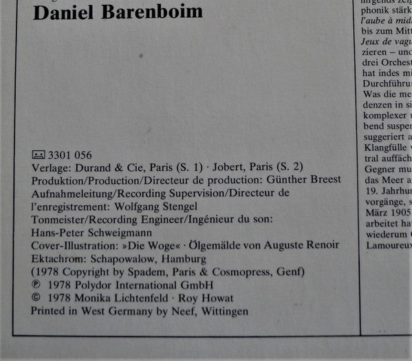 Claude Debussy, Orchestre De Paris • Daniel Barenboim : La Mer / Nocturnes (LP)