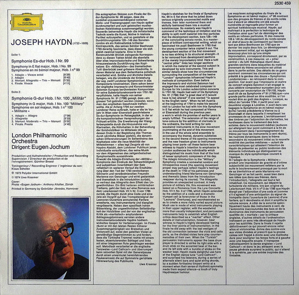 Joseph Haydn – London Philharmonic Orchestra · Eugen Jochum : Symphonien Nr. 99 · Nr. 100 „Militär-Symphonie” (LP)