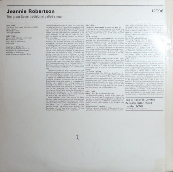 Jeannie Robertson : The Great Scots Traditional Ballad Singer (LP, RE)