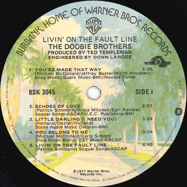 The Doobie Brothers : Livin' On The Fault Line (LP, Album, Win)