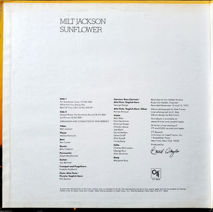Milt Jackson : Sunflower (LP, Album, Gat)