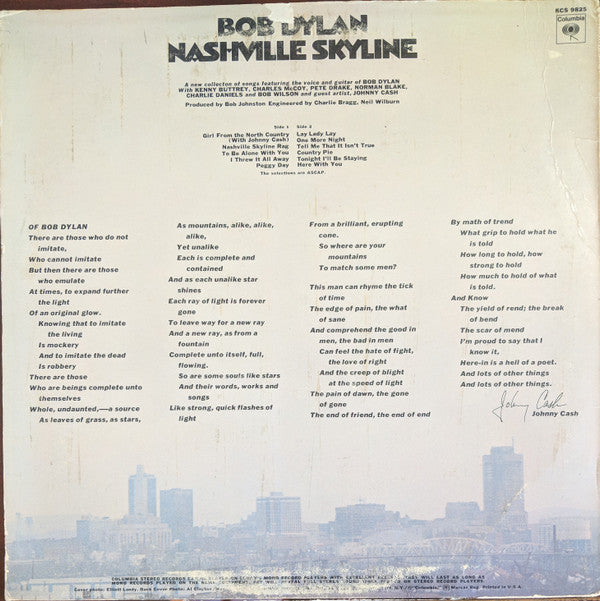 Bob Dylan : Nashville Skyline (LP, Album, Ter)