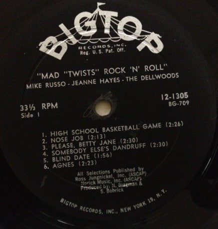 Mike Russo (4) - Jeanne Hayes - The Dellwoods : Mad "Twists" Rock 'N' Roll (LP, Album, Mono)