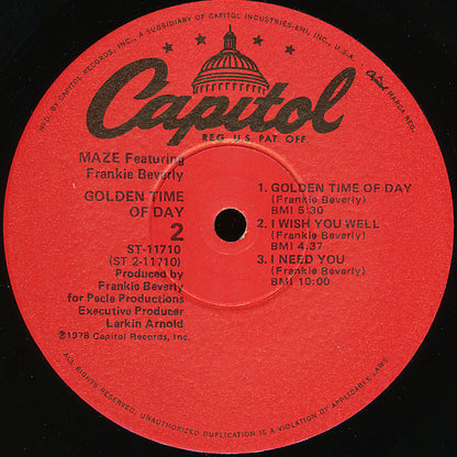 Maze Featuring Frankie Beverly : Golden Time Of Day (LP, Album, Win)
