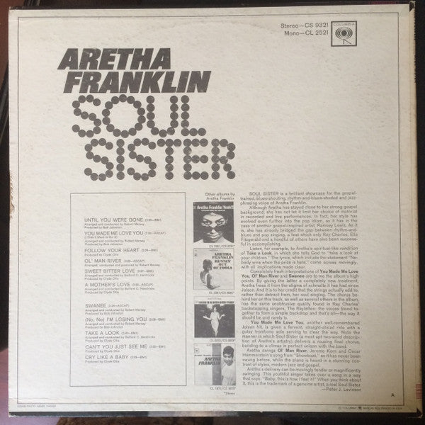 Aretha Franklin : Soul Sister (LP, Album, Mono, Promo)