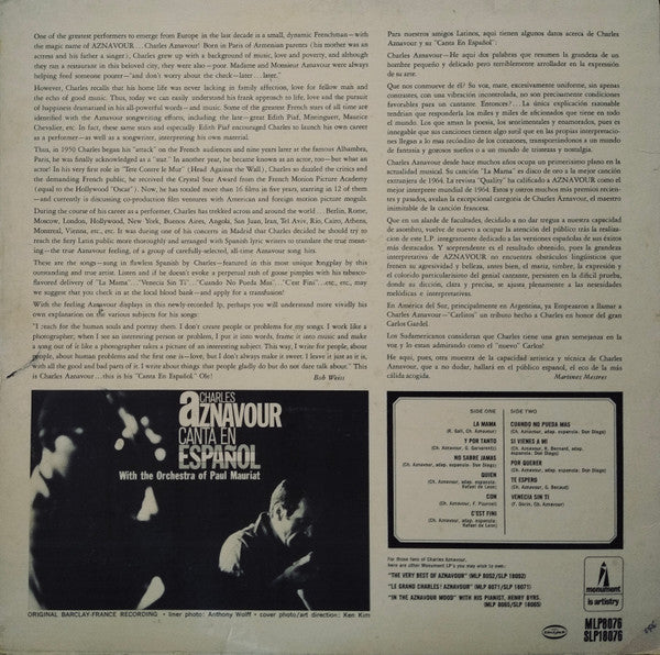 Charles Aznavour : Canta En Español (LP)