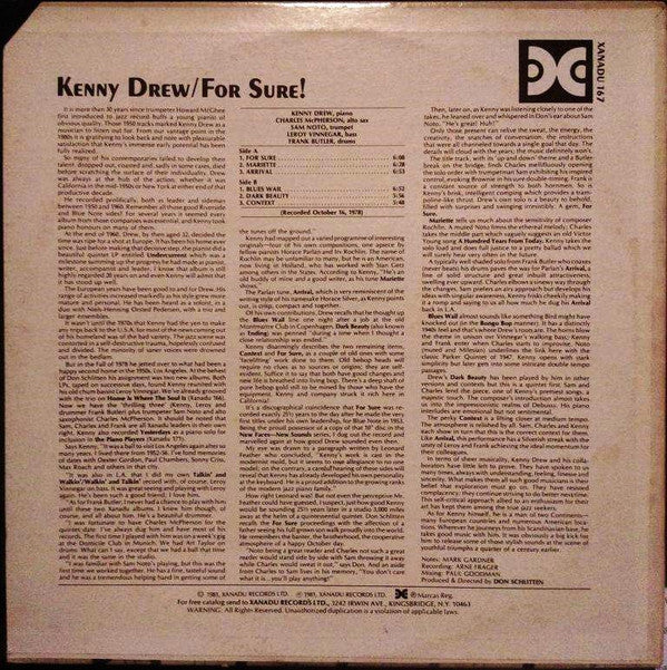Kenny Drew, Sam Noto, Charles McPherson, Leroy Vinnegar, Frank Butler : For Sure! (LP, Album)