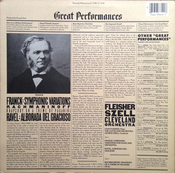 Franck* / Ravel* / Rachmaninoff* / Fleisher*, Szell*, Cleveland Orchestra* : Franck: Symphonic Variations / Rachmaninoff: Rhapsody On Paganini (LP, Album, Comp, Mono, RM)